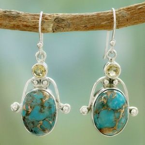 Citrine Turquoise gemstone dangle earrings